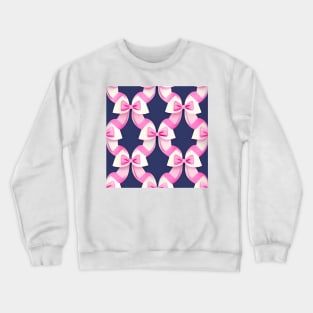 Preppy pink bows on navy blue pattern Crewneck Sweatshirt